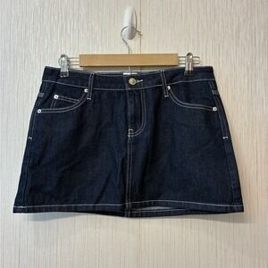 NWT Princess Polly Dark Wash Denim Mini Skirt US 6 Low Rise Contrast Stitching